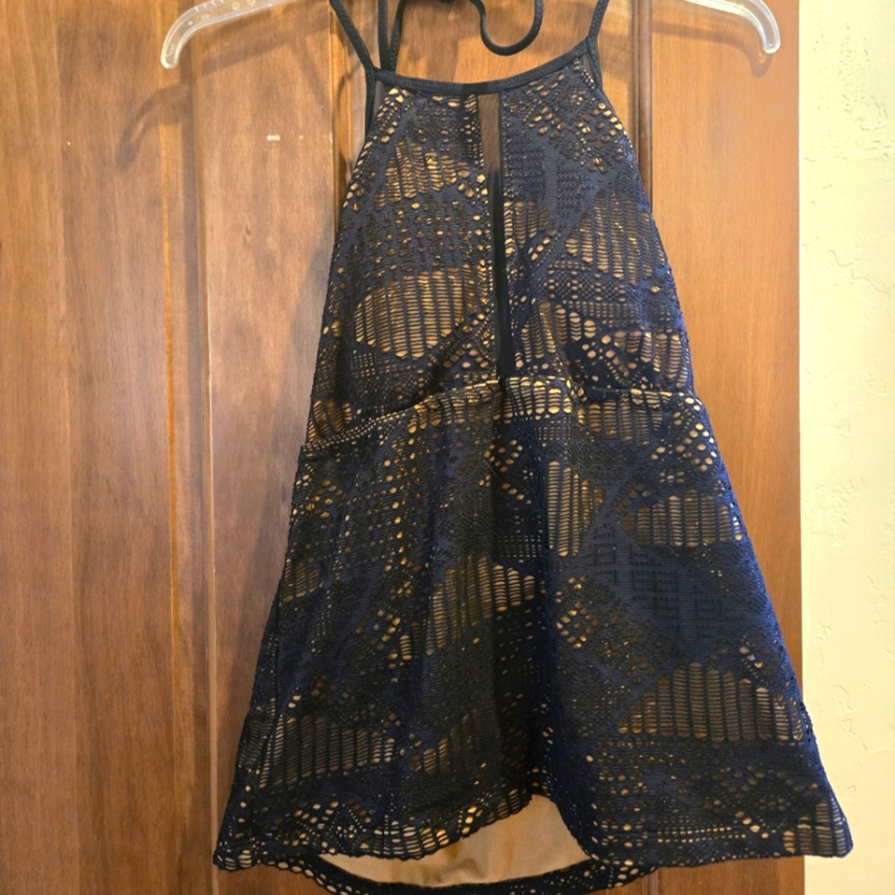 Black Crochet Swim Halter Top